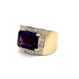 8.50 Carat Amethysts 0.48 Carat Round Brilliant Diamond 14K YG Cocktail Ring