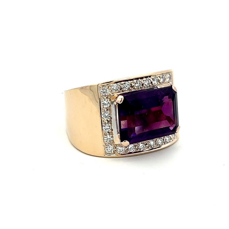 8.50 Carat Amethysts 0.48 Carat Round Brilliant Diamond 14K YG Cocktail Ring