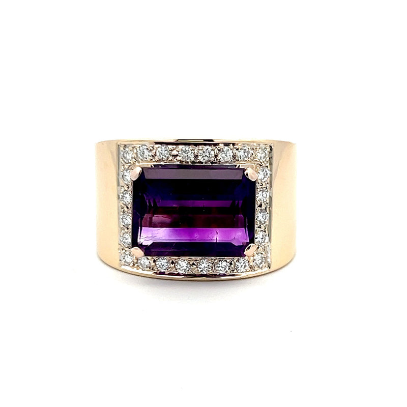 8.50 Carat Amethysts 0.48 Carat Round Brilliant Diamond 14K YG Cocktail Ring