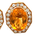 21.00 Carat Citrine 1.26 Carat Round Brilliant Diamond 14K YG Clip On Earrings