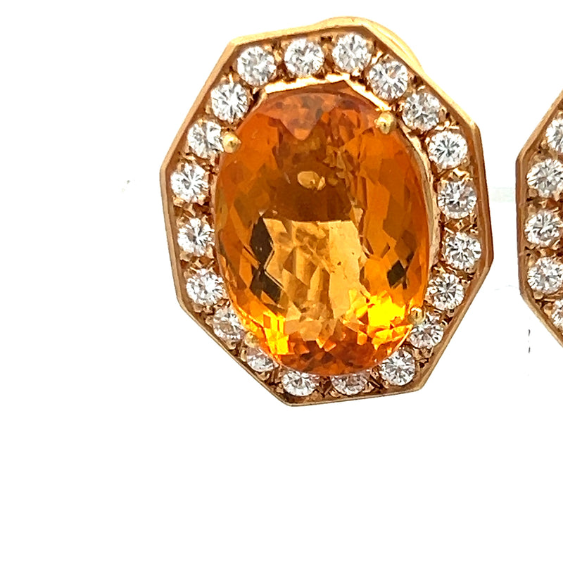 21.00 Carat Citrine 1.26 Carat Round Brilliant Diamond 14K YG Clip On Earrings