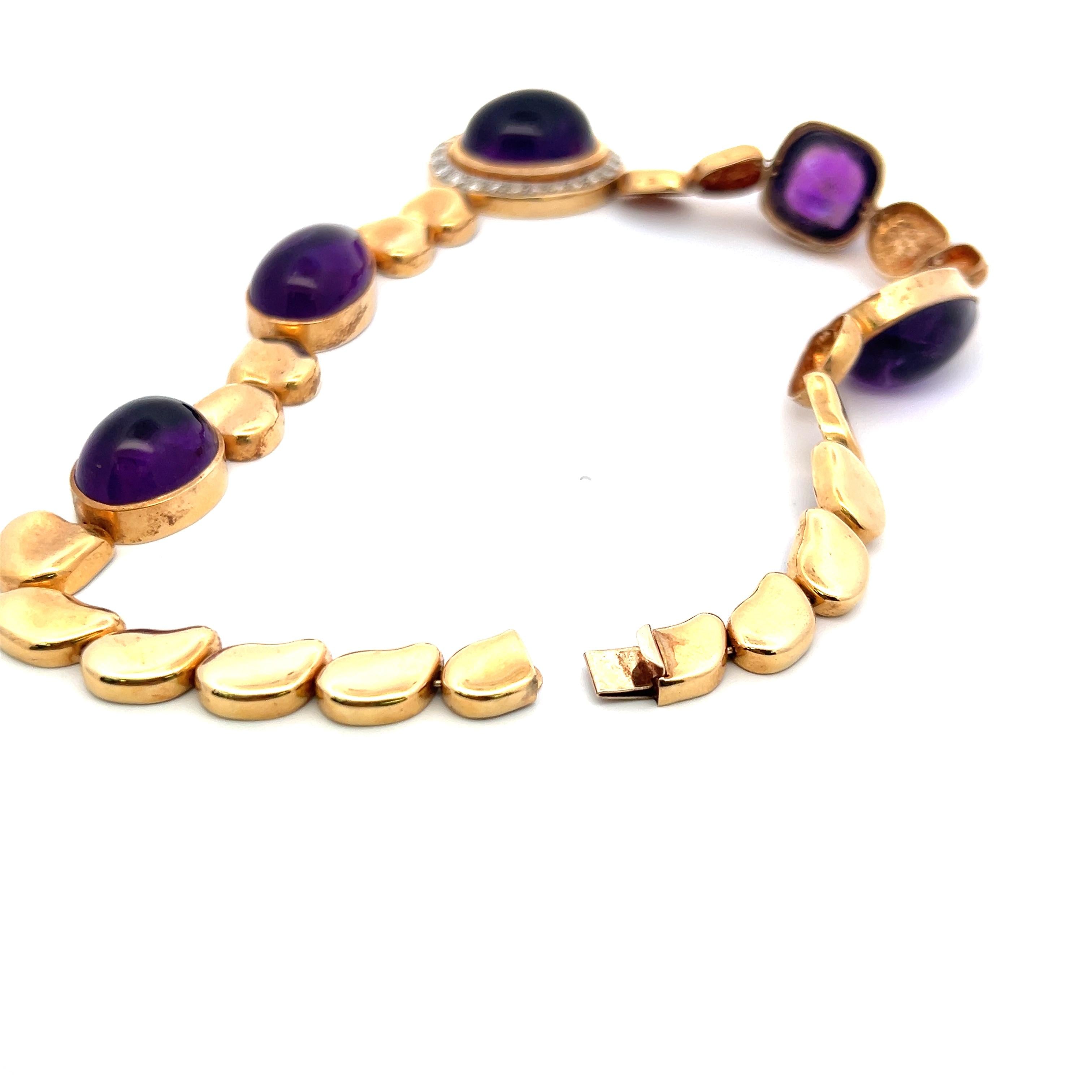 18K YG Statement Necklace with 1.55ct Old European Cut Diamonds 126ct Amethysts
