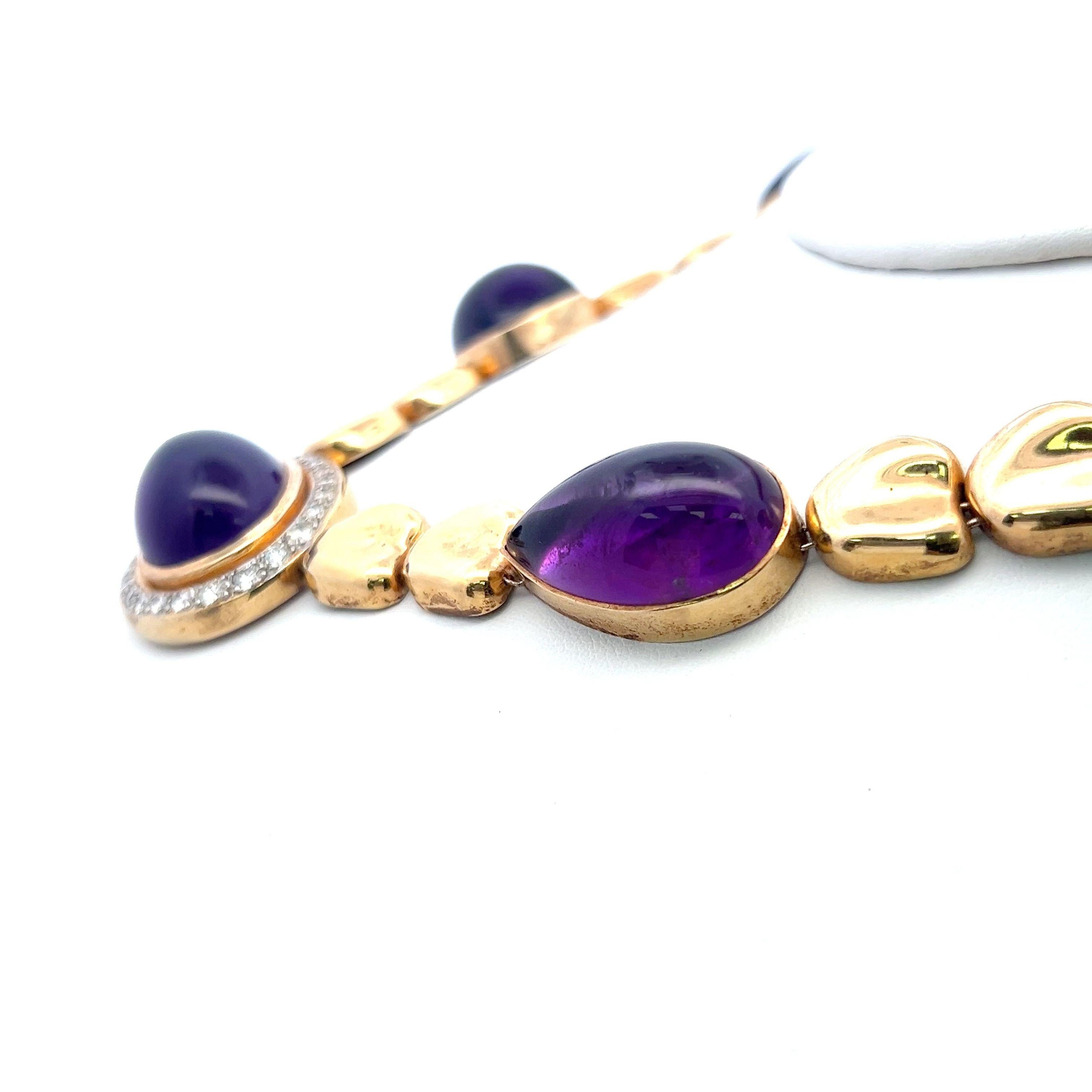 18K YG Statement Necklace with 1.55ct Old European Cut Diamonds 126ct Amethysts