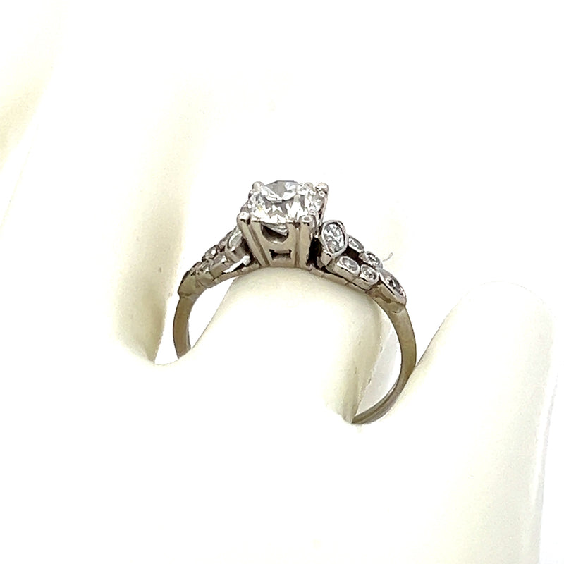 1.43 Carat Old European Cut and Marquis and  Diamond Platinum Art Deco Ring