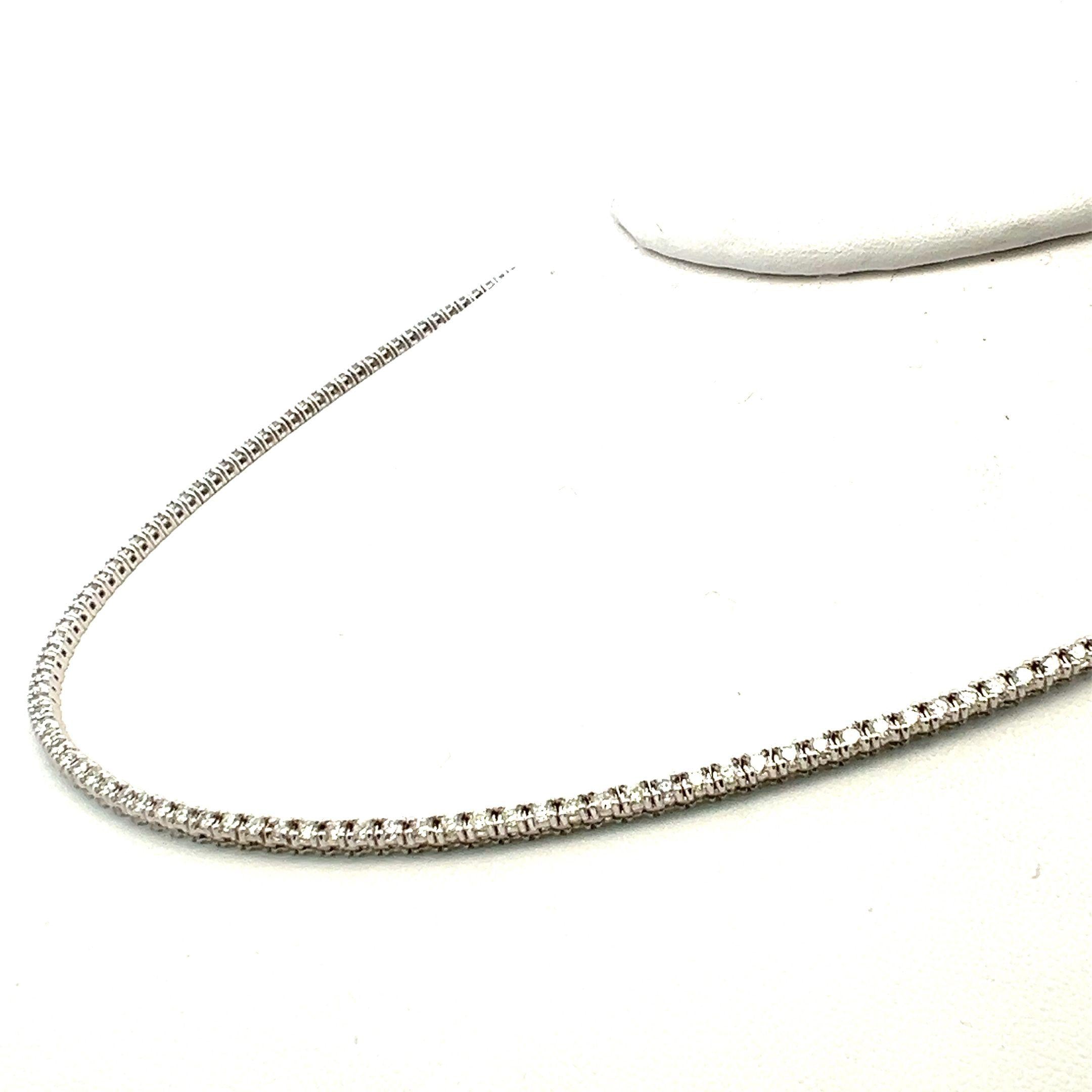 Vintage 14K White Gold Tennis Necklace with 3.22 Carat Round E VS2 Diamonds