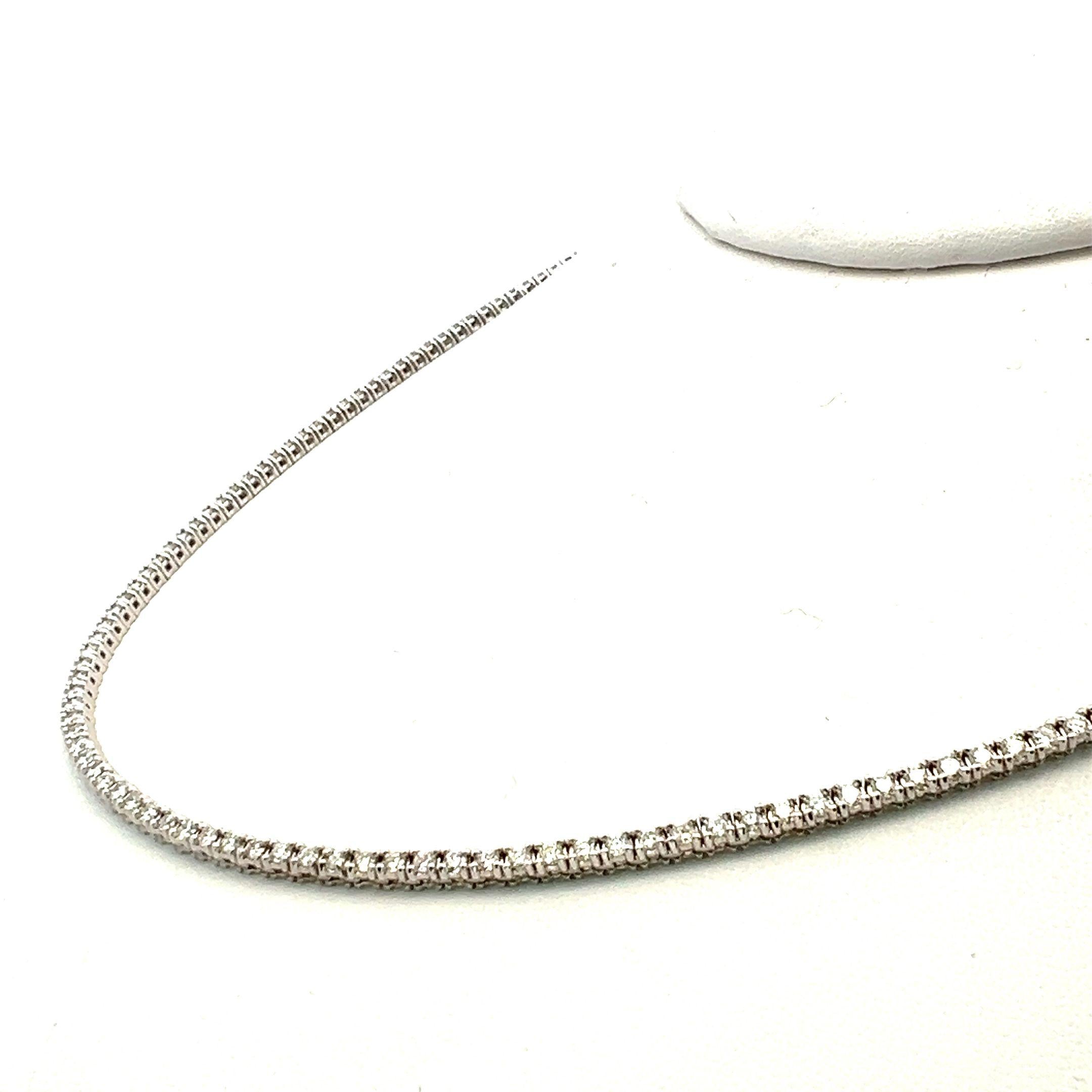 Vintage 14K White Gold Tennis Necklace with 3.22 Carat Round E VS2 Diamonds