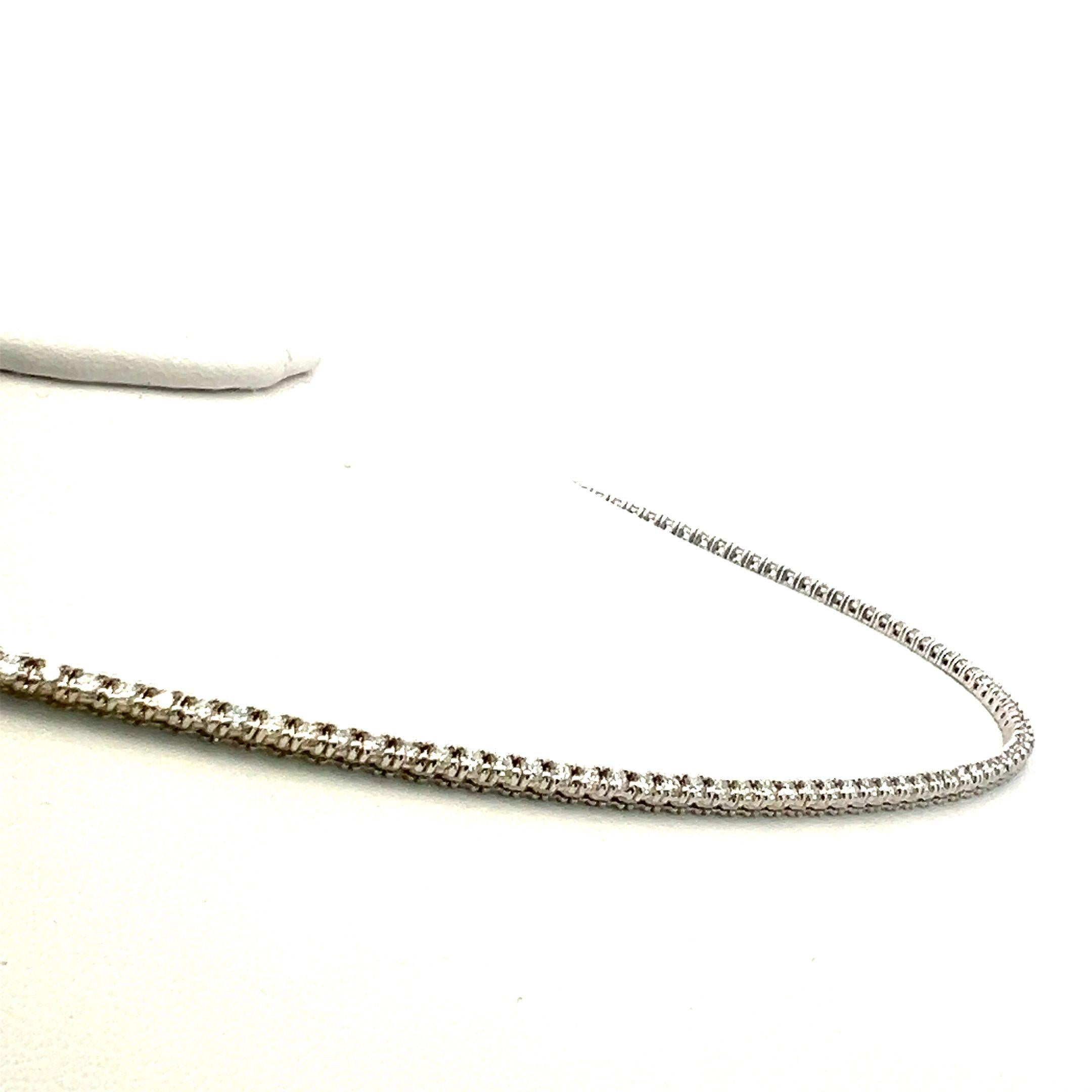 Vintage 14K White Gold Tennis Necklace with 3.22 Carat Round E VS2 Diamonds