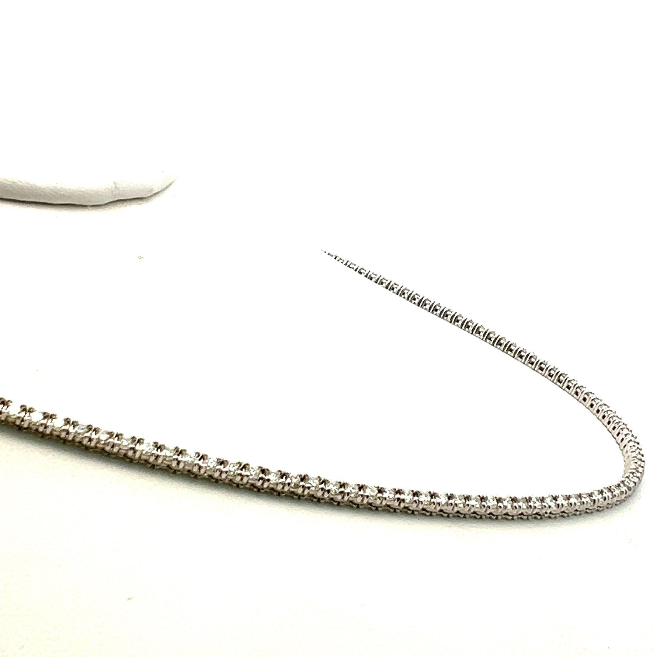 Vintage 14K White Gold Tennis Necklace with 3.22 Carat Round E VS2 Diamonds