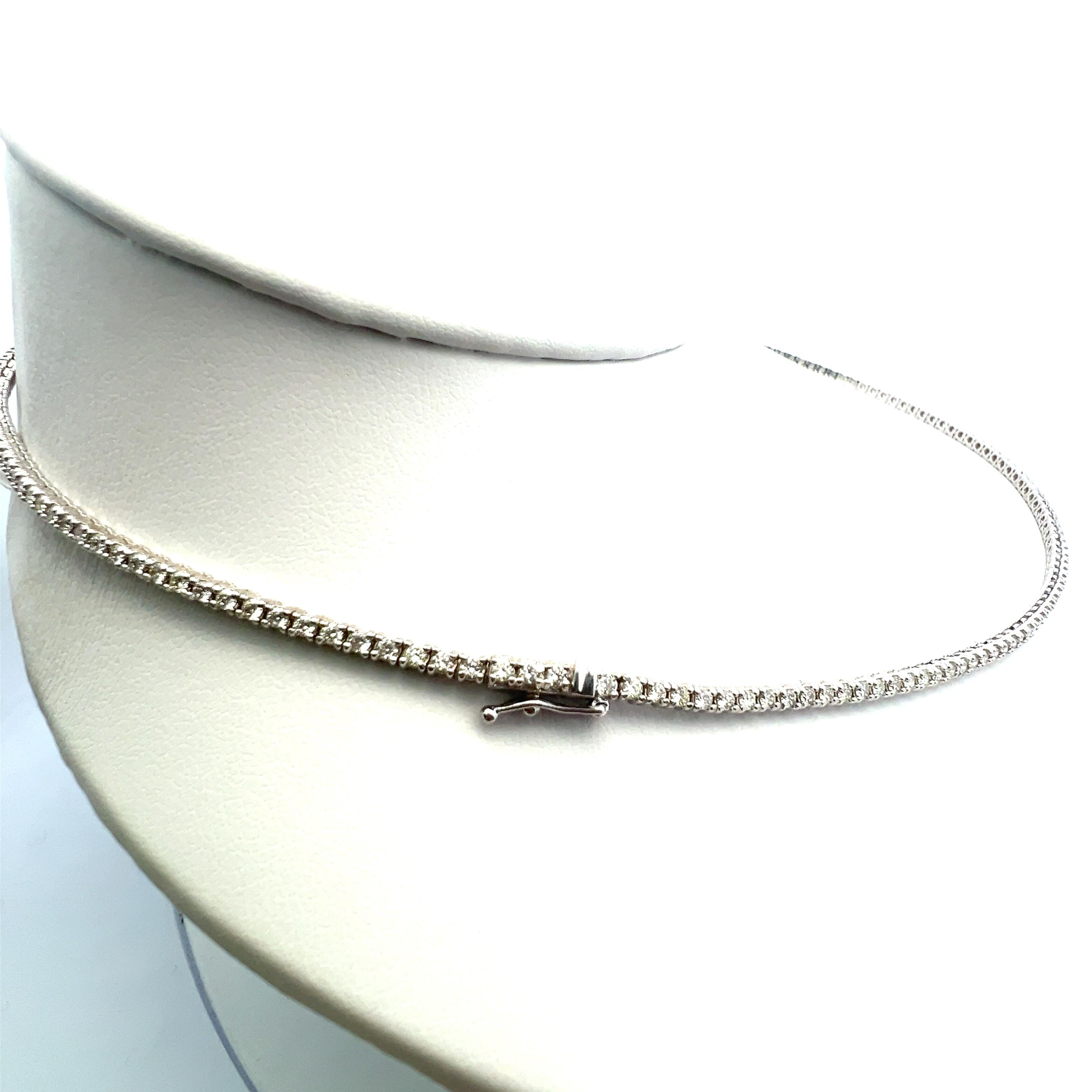 Vintage 14K White Gold Tennis Necklace with 3.22 Carat Round E VS2 Diamonds