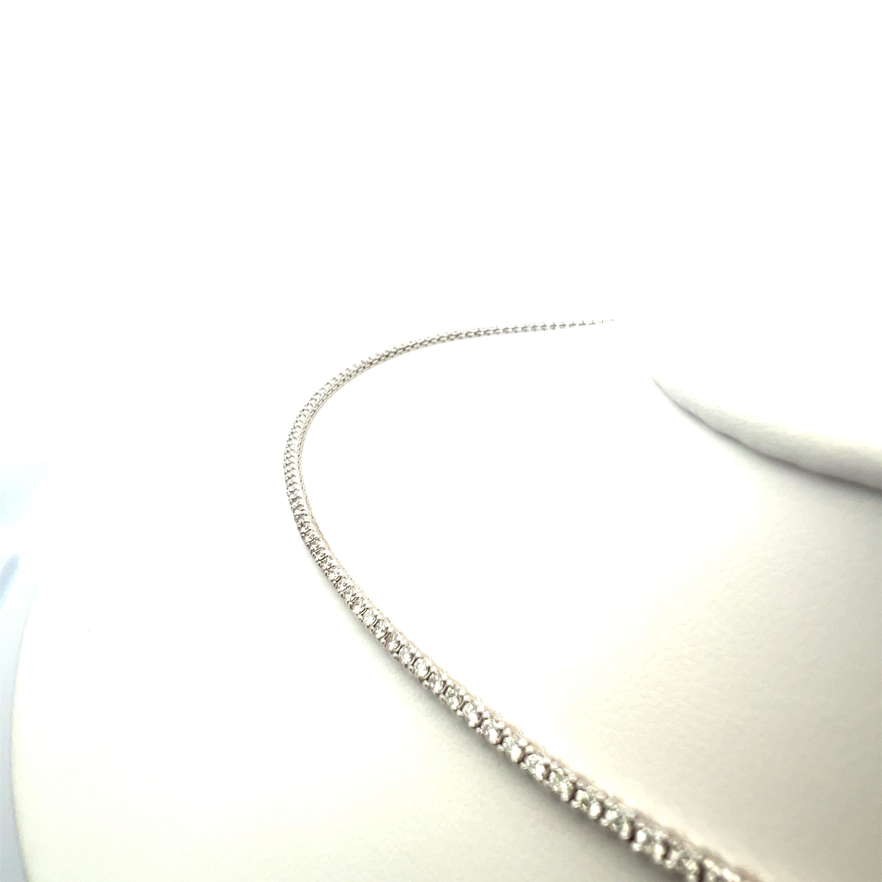 Vintage 14K White Gold Tennis Necklace with 3.22 Carat Round E VS2 Diamonds