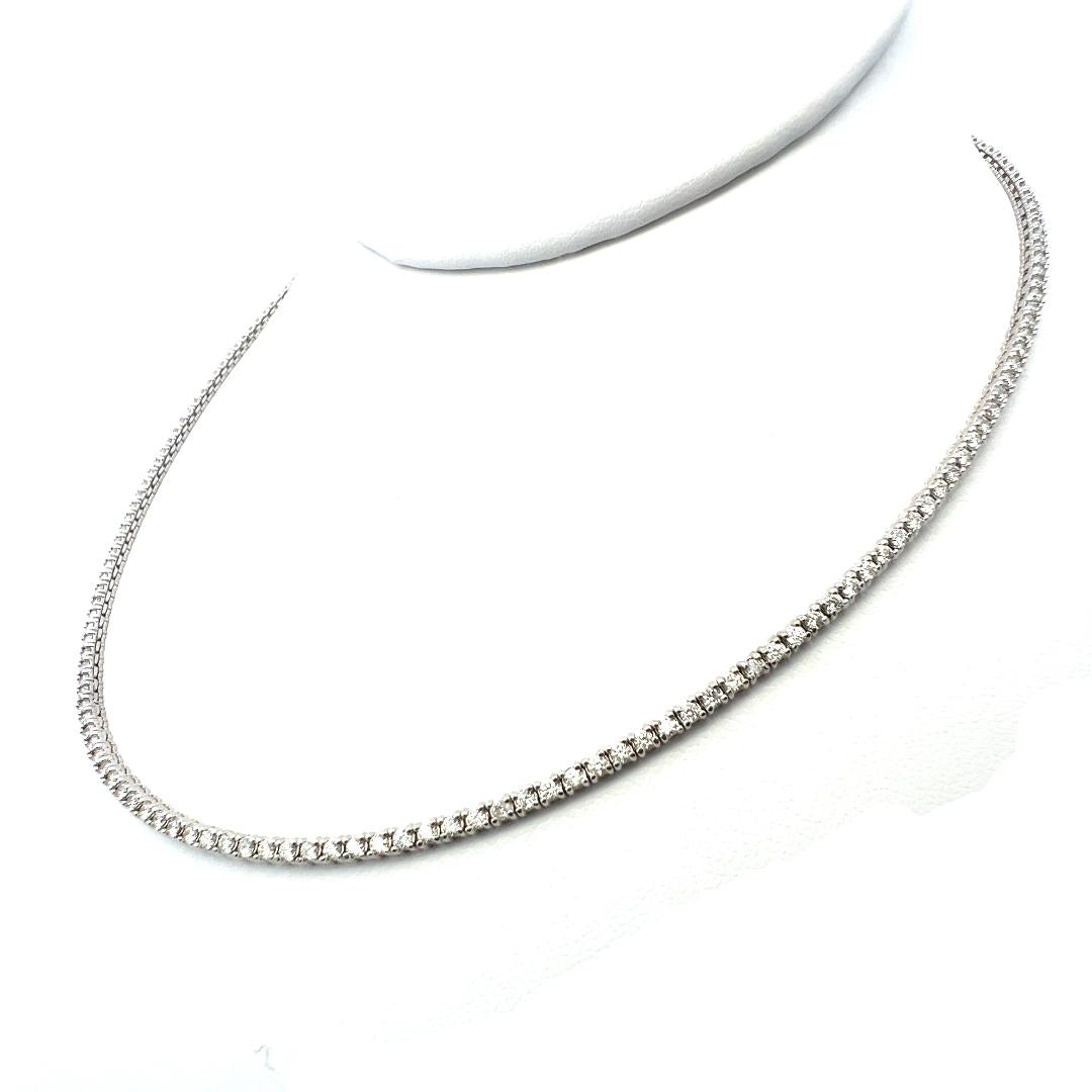 Vintage 14K White Gold Tennis Necklace with 3.22ct Round E VS2 Diamonds 16 Inch