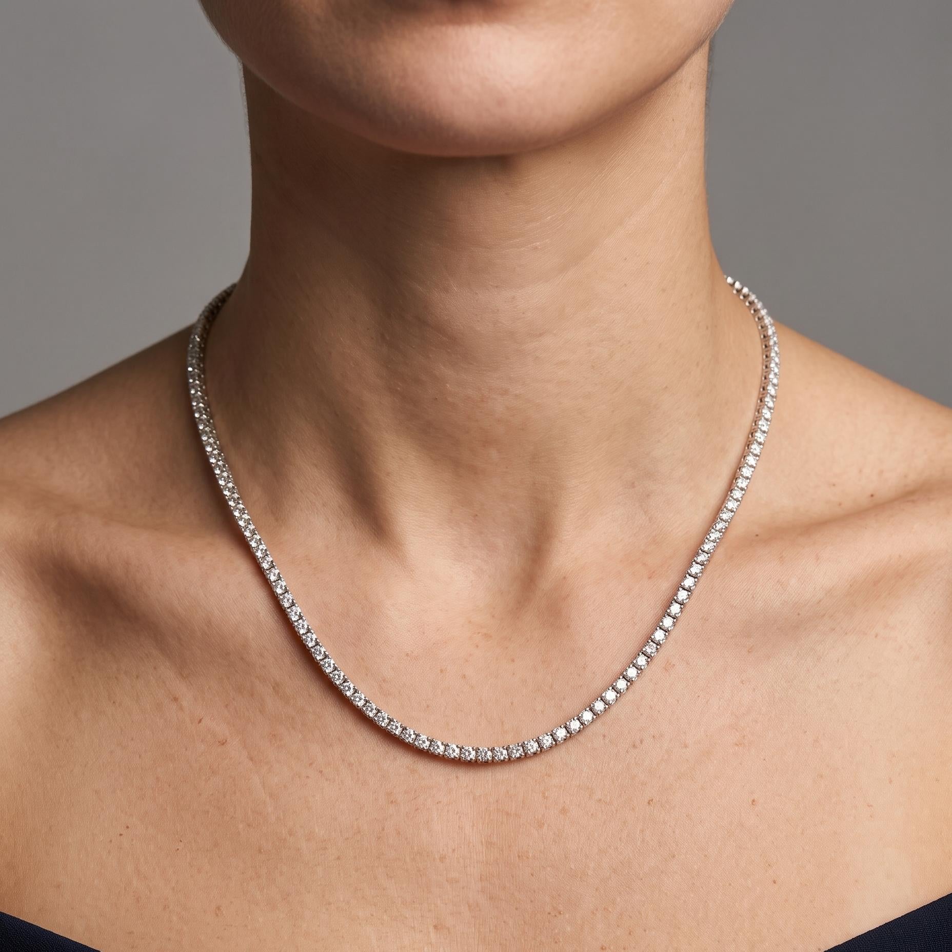 Vintage 14K White Gold Tennis Necklace with 3.22ct Round E VS2 Diamonds 16 Inch