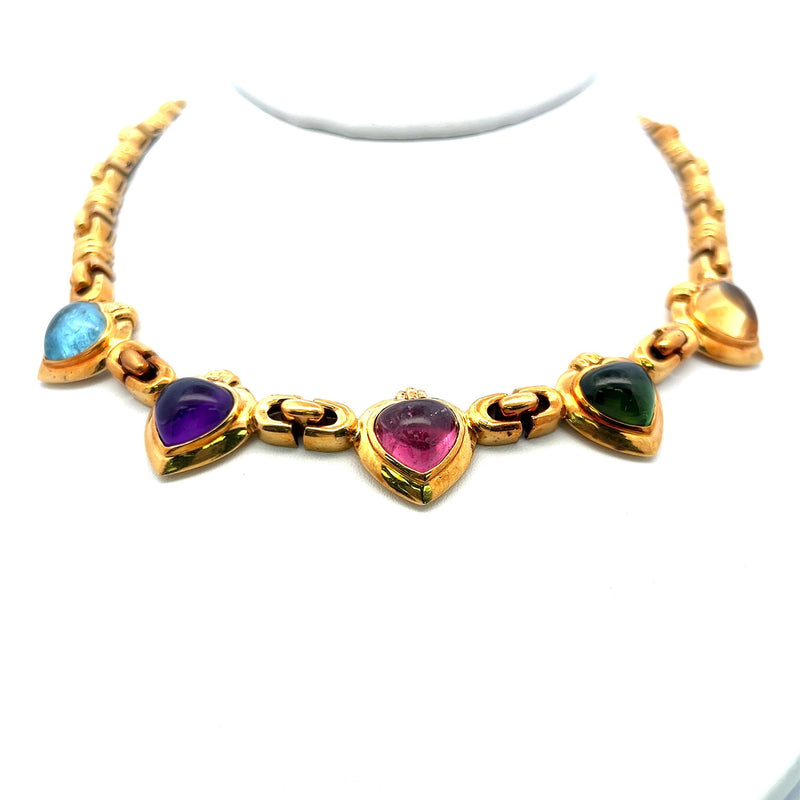 36.00 Carat Heart Shape Gem Stones 18 Karat Yellow Gold Link Necklace