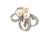 1.00 Carat Pearl 0.35 Carat Round Brilliant H SI1 Diamond Platinum Pin Brooch