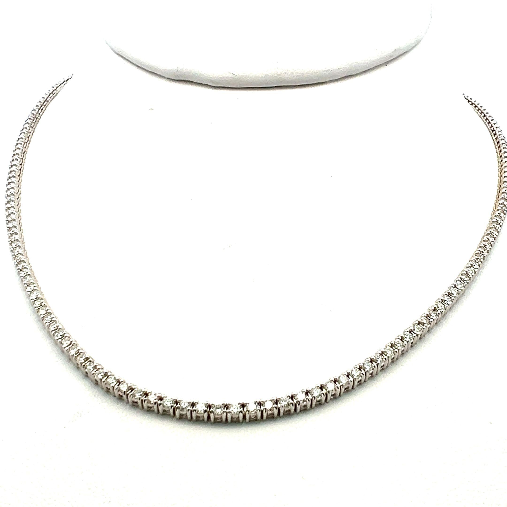 Vintage 14K White Gold Tennis Necklace with 3.22 Carat Round E VS2 Diamonds