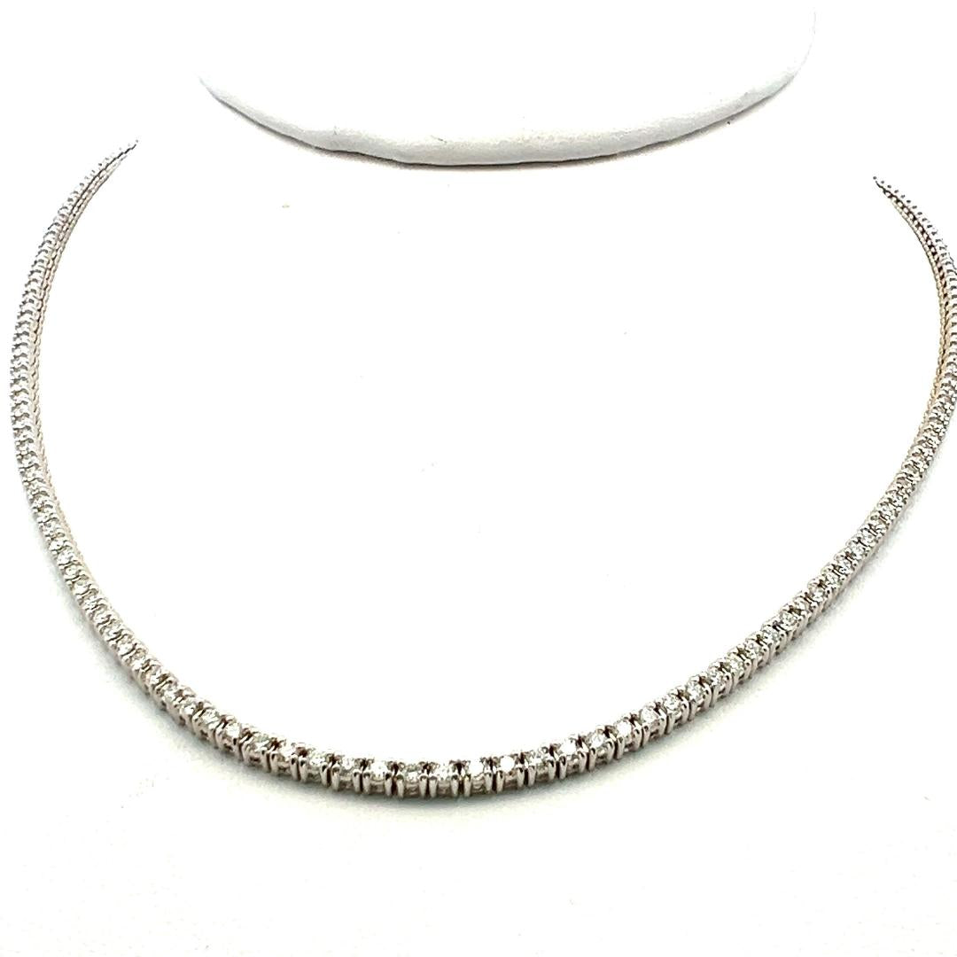 Vintage 14K White Gold Tennis Necklace with 3.22ct Round E VS2 Diamonds 16 Inch