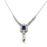 0.43 Carat Old European Diamond 0.25 Carat Sapphire Platinum Pendant Necklace