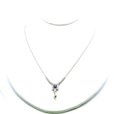 0.43 Carat Old European Diamond 0.25 Carat Sapphire Platinum Pendant Necklace