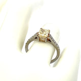 1.37 Carat Radiant Cut Fancy Yellow and Round Diamond 18K Gold/Plat Engagement Ring