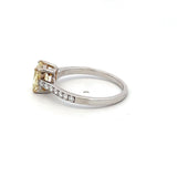 1.37 Carat Radiant Cut Fancy Yellow and Round Diamond 18K Gold/Plat Engagement Ring