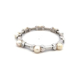 Mikimoto 6.6MM Pearl 0.30 Carat Round Diamond 18K White Gold Cuff Bracelet