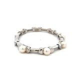 Mikimoto 6.6MM Pearl 0.30 Carat Round Diamond 18K White Gold Cuff Bracelet