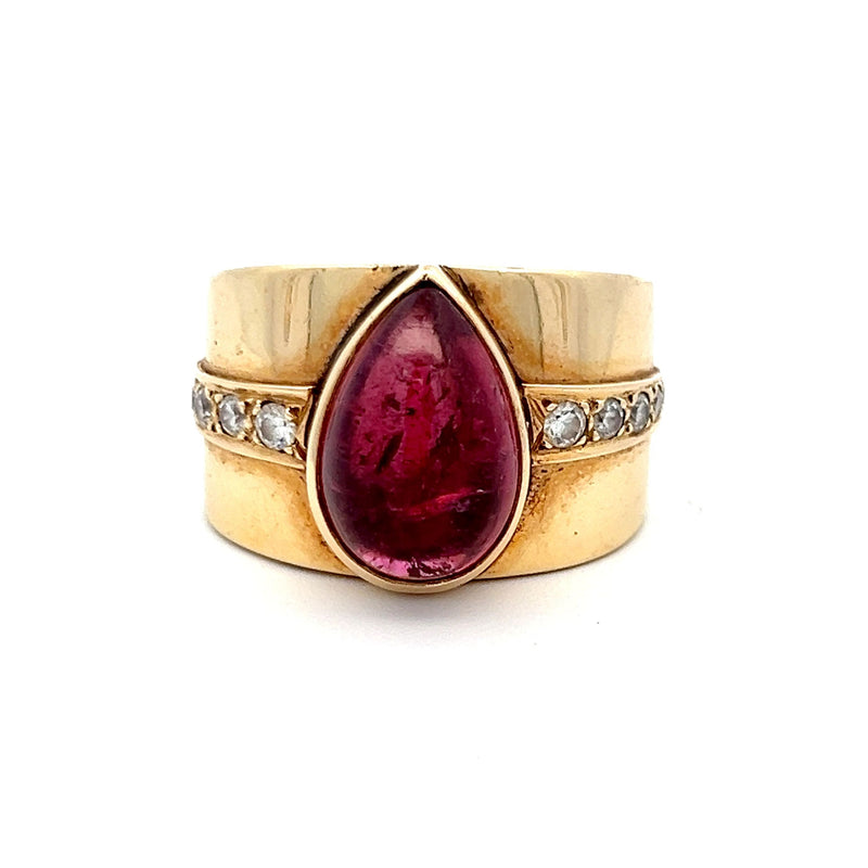 7.00 Carat Tourmaline 0.60 Carat Circular Brilliant Diamond 14K YG Cocktail Ring