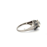 1.74 Carat Old European and Round Diamond 0.08 Carat Sapphire Plat Art Deco Ring