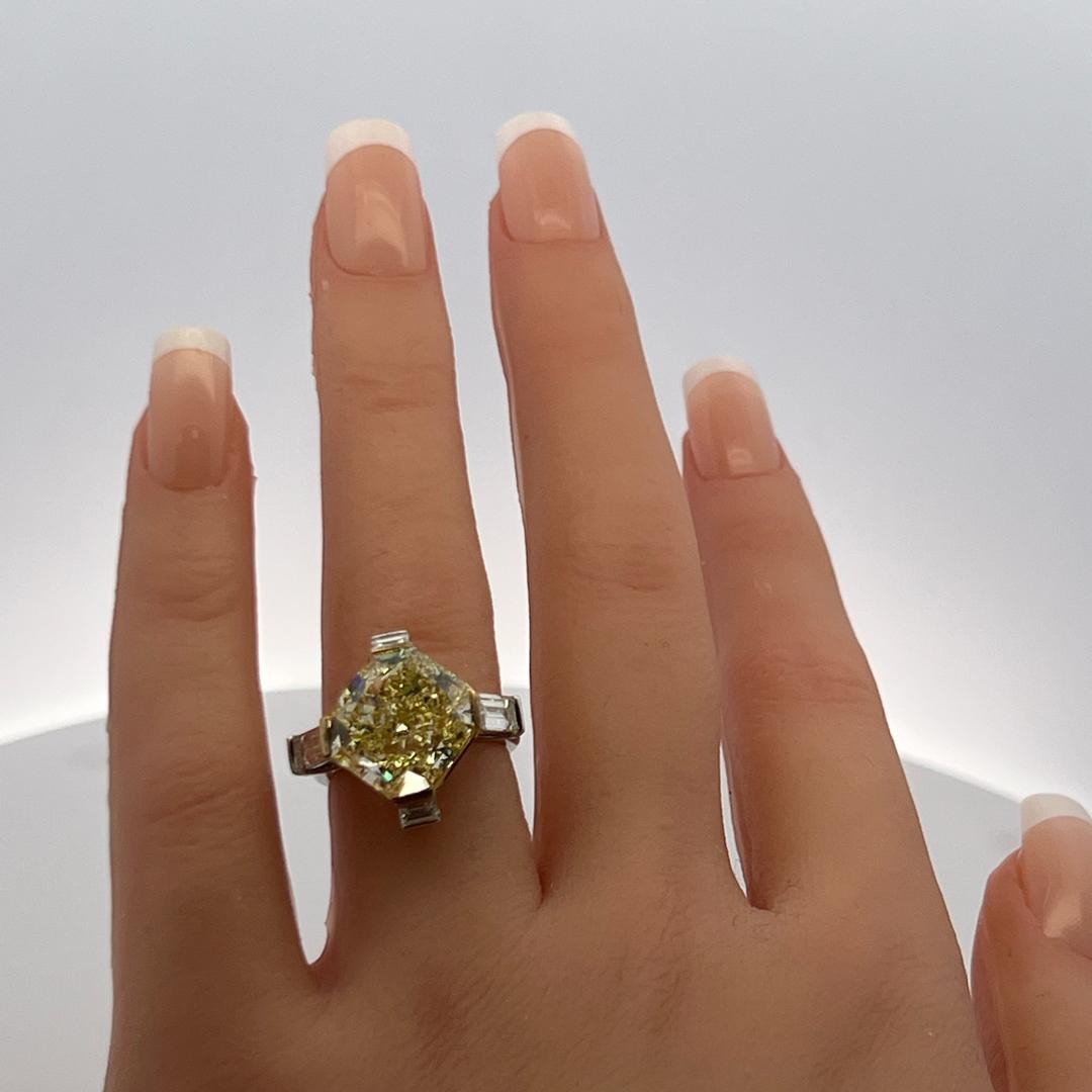 Two-Tone 18K Gold & Platinum Ring with 11.22ct Fancy Yellow & White Diamonds