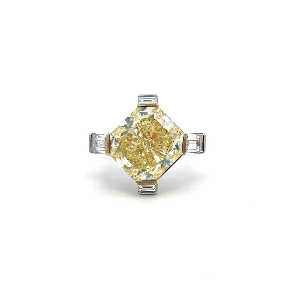 Two-Tone 18K Gold & Platinum Ring with 11.22ct Fancy Yellow & White Diamonds