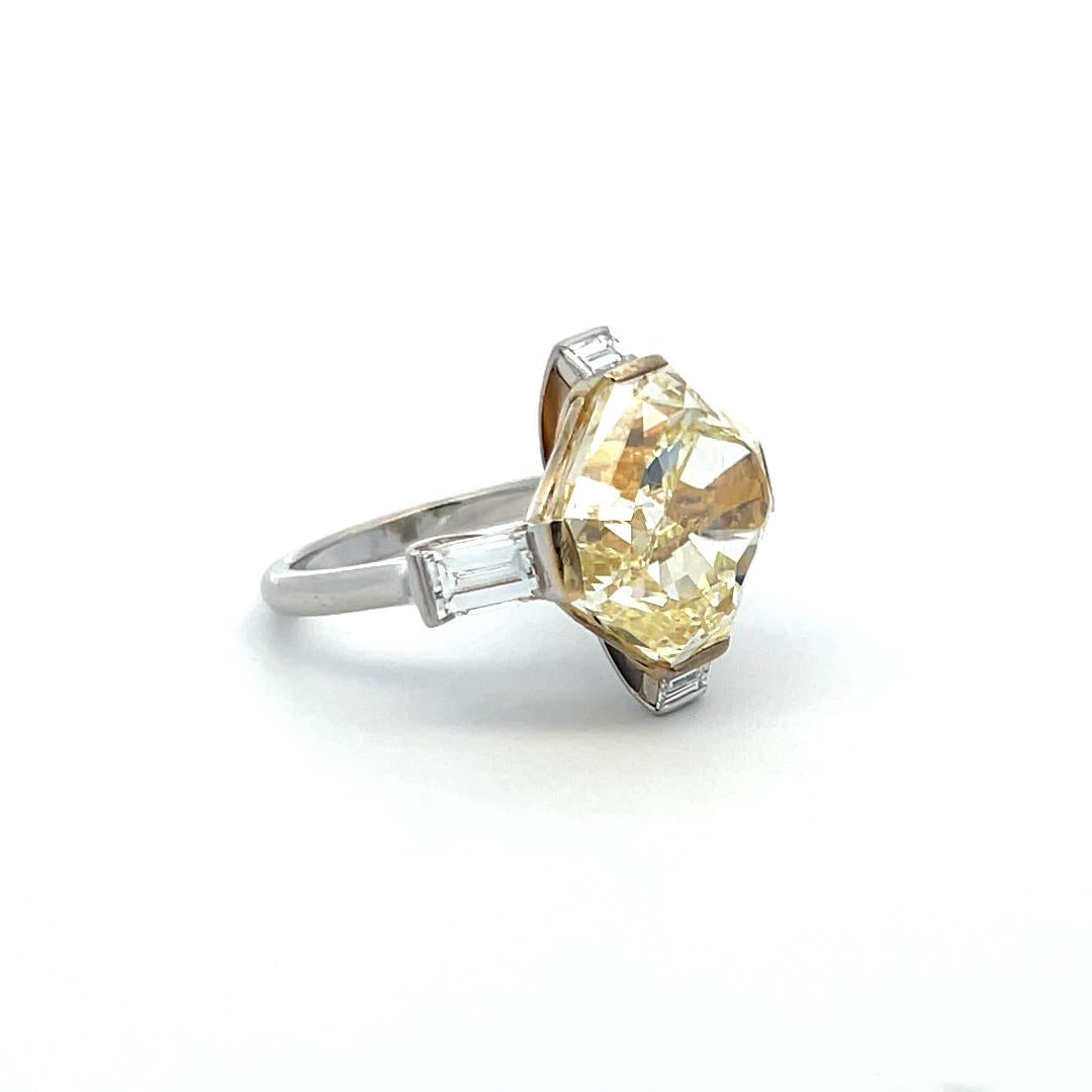 Two-Tone 18K Gold & Platinum Ring with 11.22ct Fancy Yellow & White Diamonds