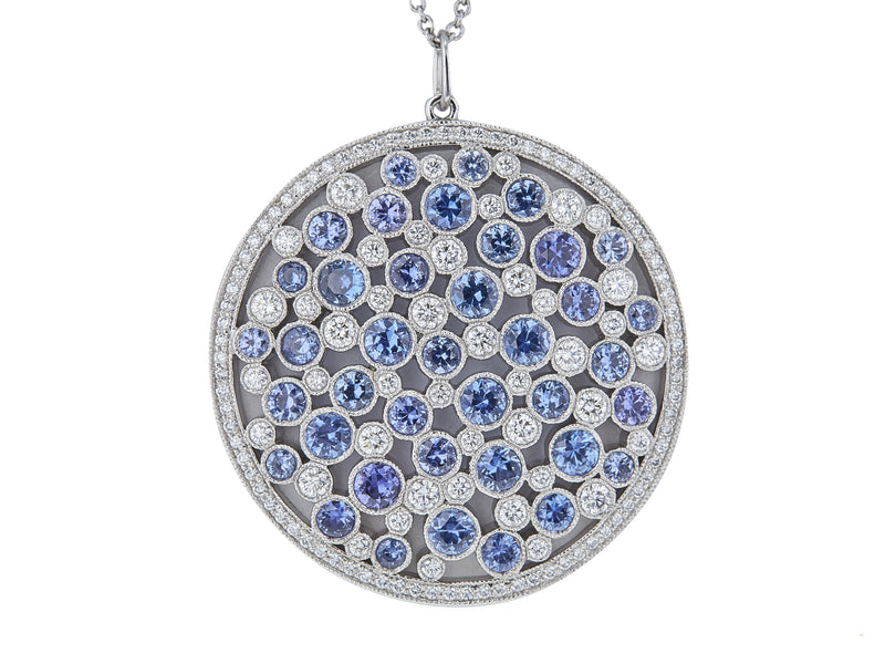 2.50 Carat Sapphire 0.94 Carat Round Brilliant Diamond Platinum Pendant Necklace