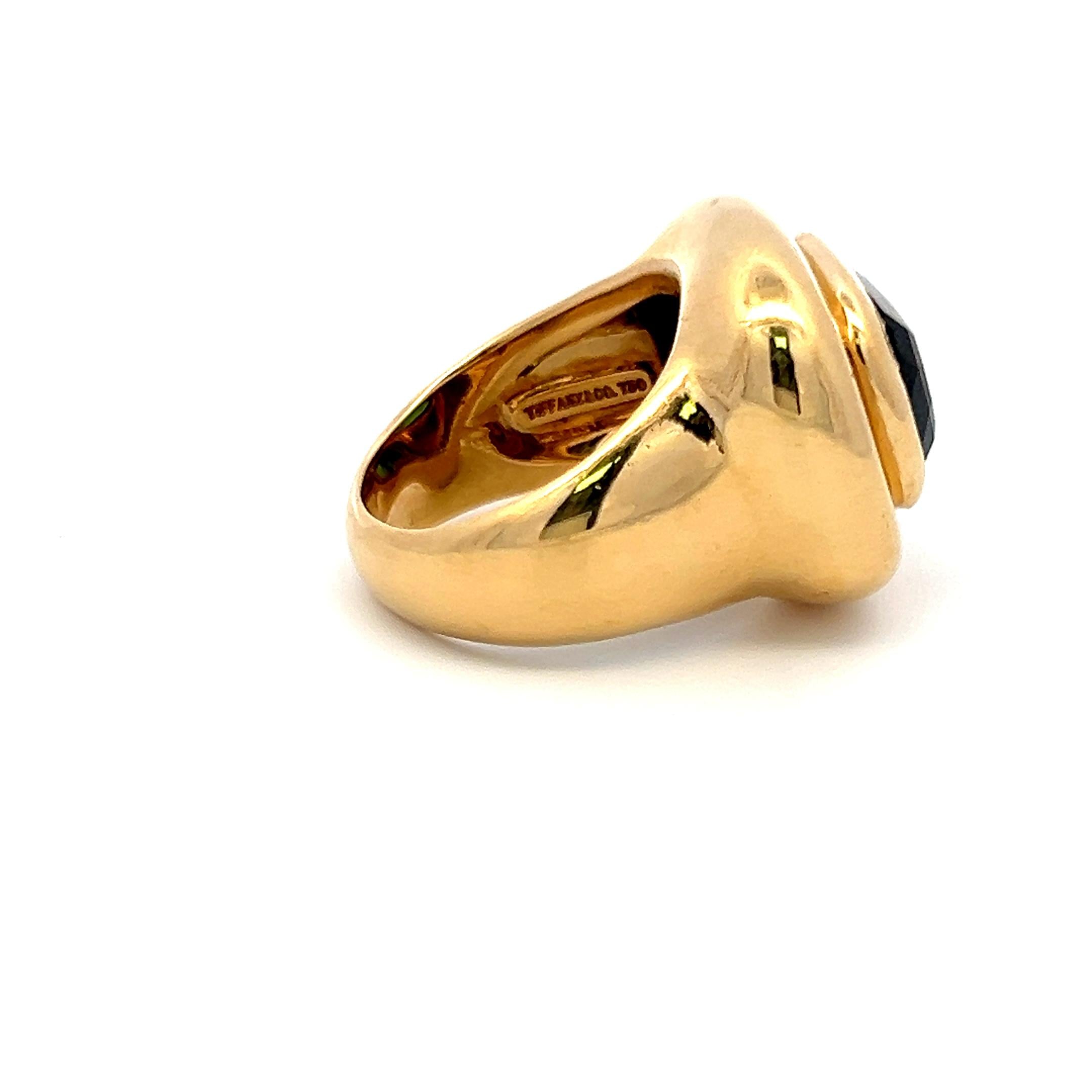 Tiffany & Co 7.18 Carat Cushion Tourmaline 18 Karat Yellow Gold Cocktail Ring