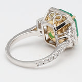5.19 Carat Emerald 1.60 Carat Round and Triangular Shape Diamond 18K WG Gems Stone Ring