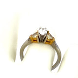 0.80 Carat Oval Shape and Triangular Yellow Diamond 18K Gold Three-Stone Ring