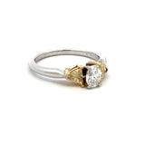 0.80 Carat Oval Shape and Triangular Yellow Diamond 18K Gold Three-Stone Ring