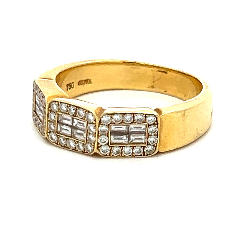 0.78 Carat Round Brilliant and Emerald Cut Diamond 18K Yellow Gold Band Ring