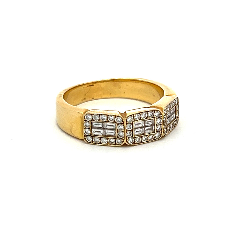 0.78 Carat Round Brilliant and Emerald Cut Diamond 18K Yellow Gold Band Ring