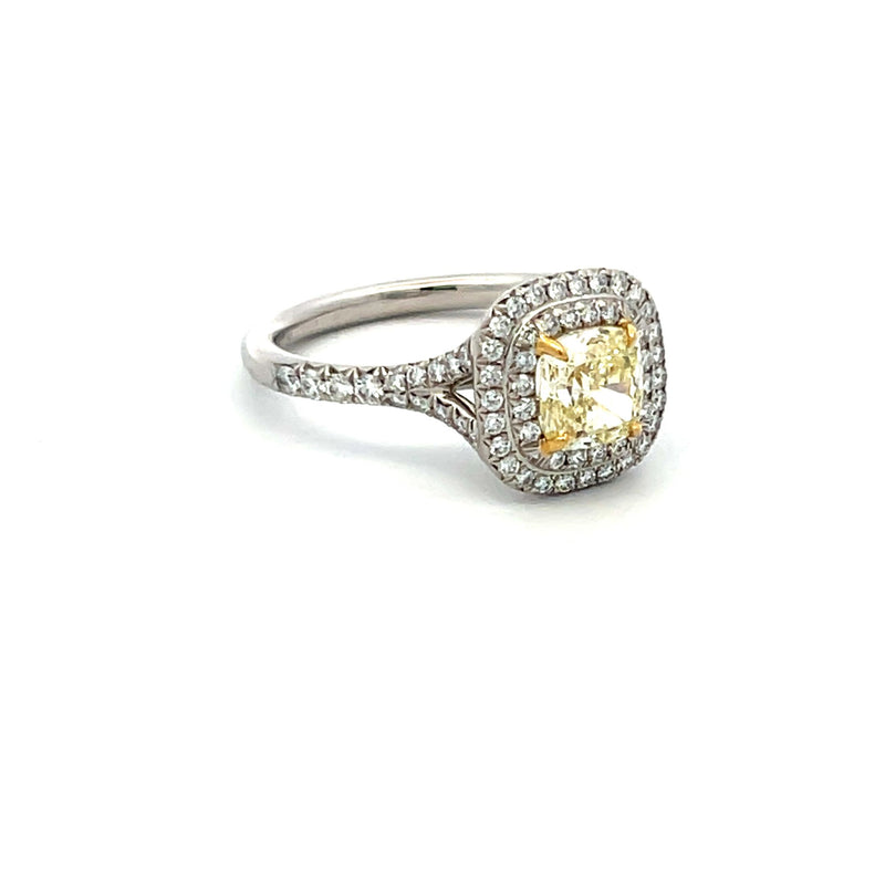 Tiffany & Co 0.90 Carat Cushion Fancy Yellow Diamond 18K YG/Plat Engagement Ring