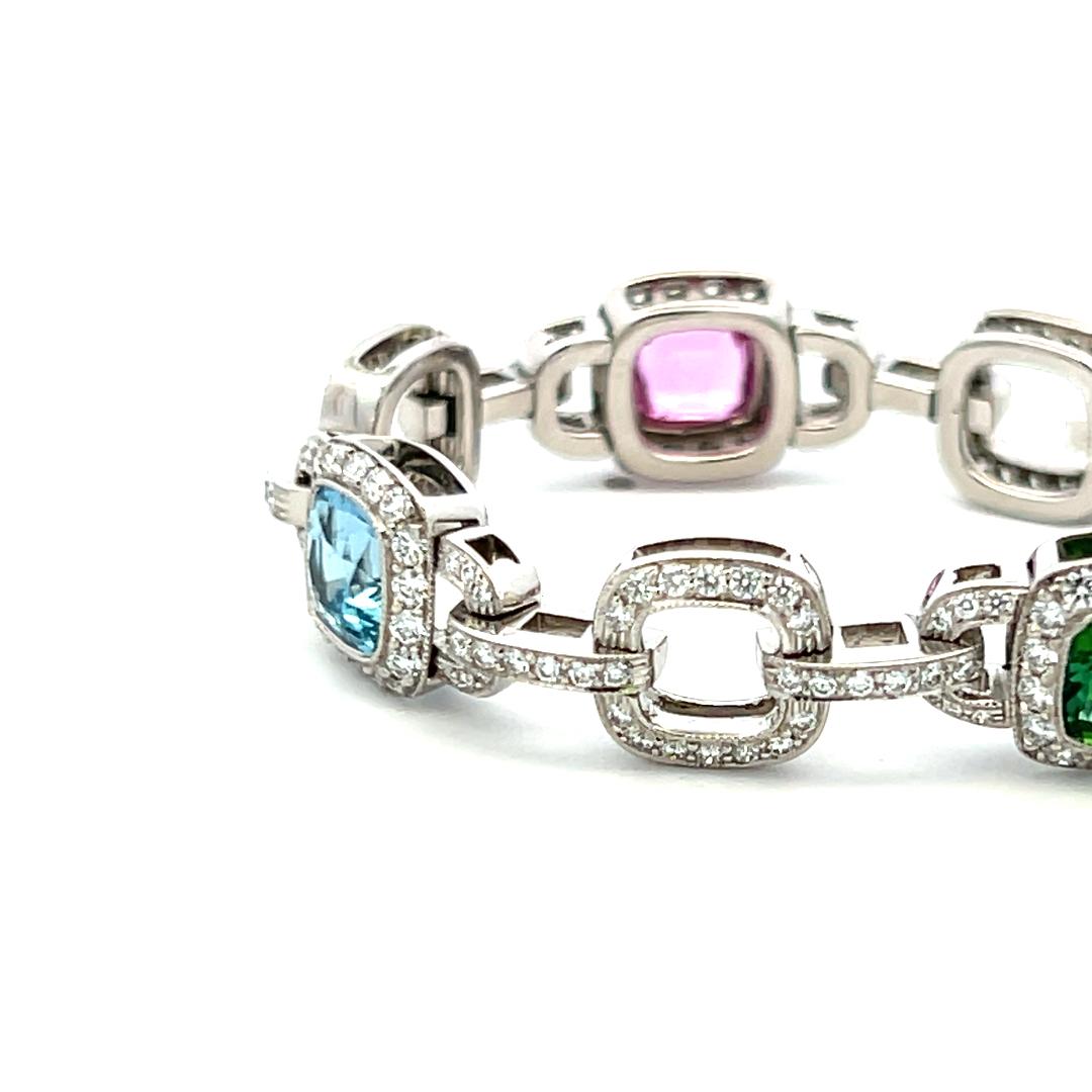 Tiffany & Co 2.50 Carat Diamond 6 Carat Sapphire Aqua Tourmaline Plat Bracelet