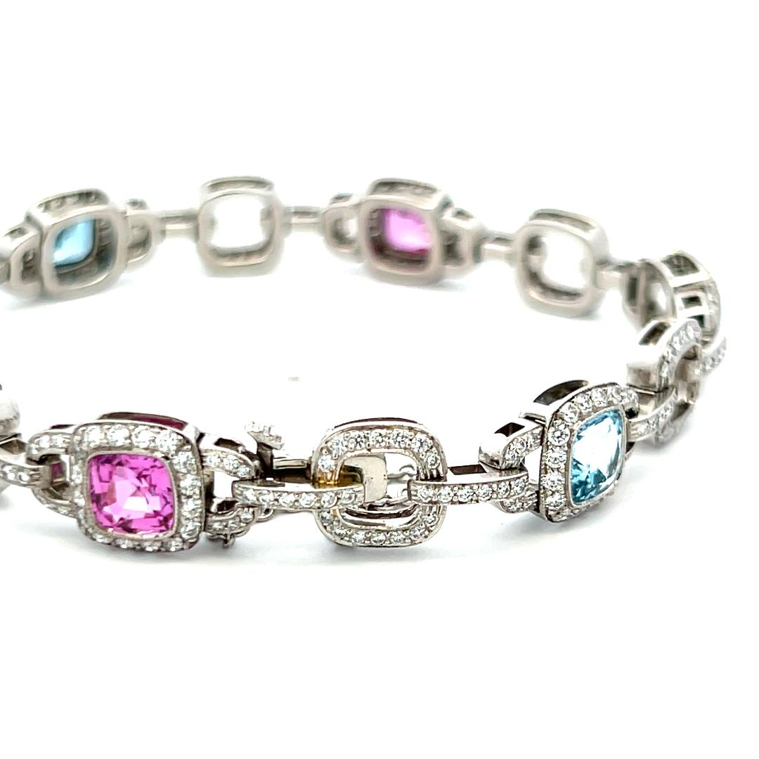 Tiffany & Co 2.50 Carat Diamond 6 Carat Sapphire Aqua Tourmaline Plat Bracelet