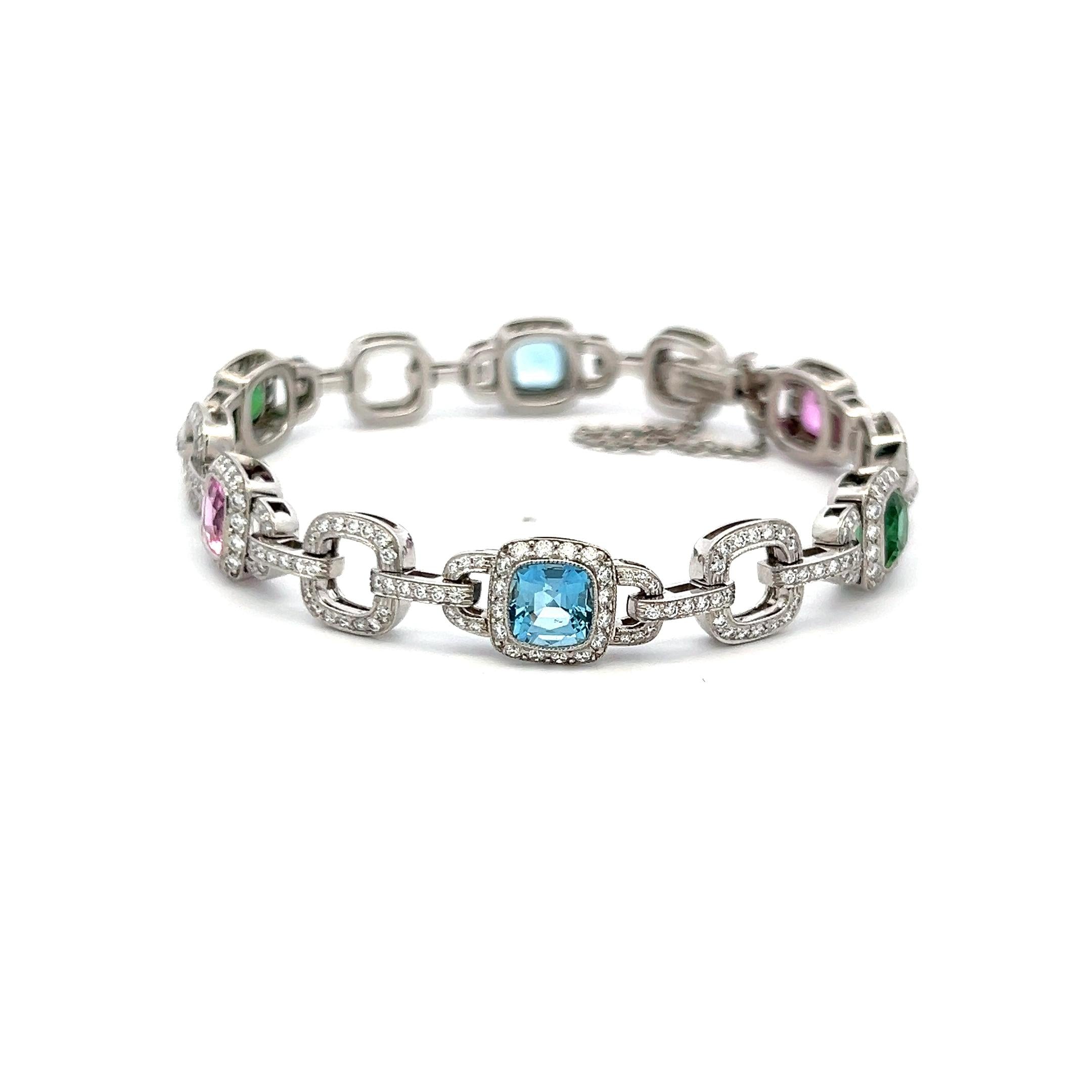 Tiffany & Co 2.50 Carat Diamond 6 Carat Sapphire Aqua Tourmaline Plat Bracelet