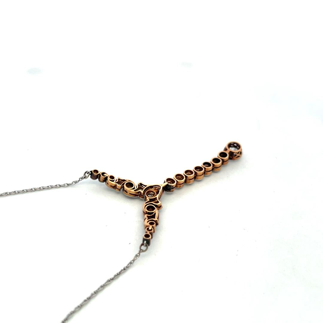 14K Two Tone Gold/Plat Pendant Necklace with 2.6 Carat Old European H SI Diamond