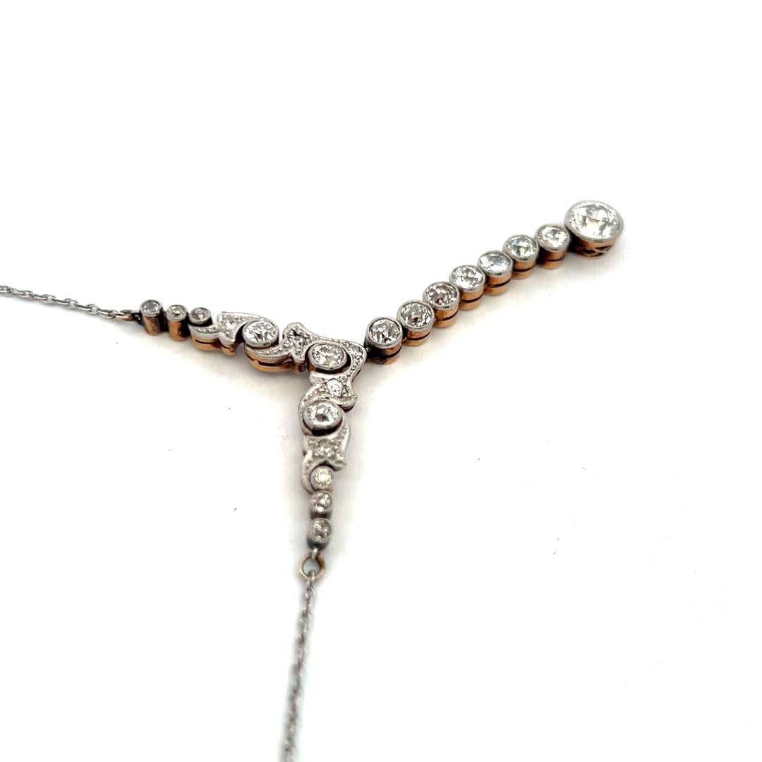 14K Two Tone Gold/Plat Pendant Necklace with 2.6 Carat Old European H SI Diamond