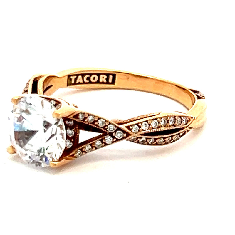 Tacori 1.54 Carat CZ 0.22 Carat Round Diamond 18K Rose Gold Semi Mount Ring