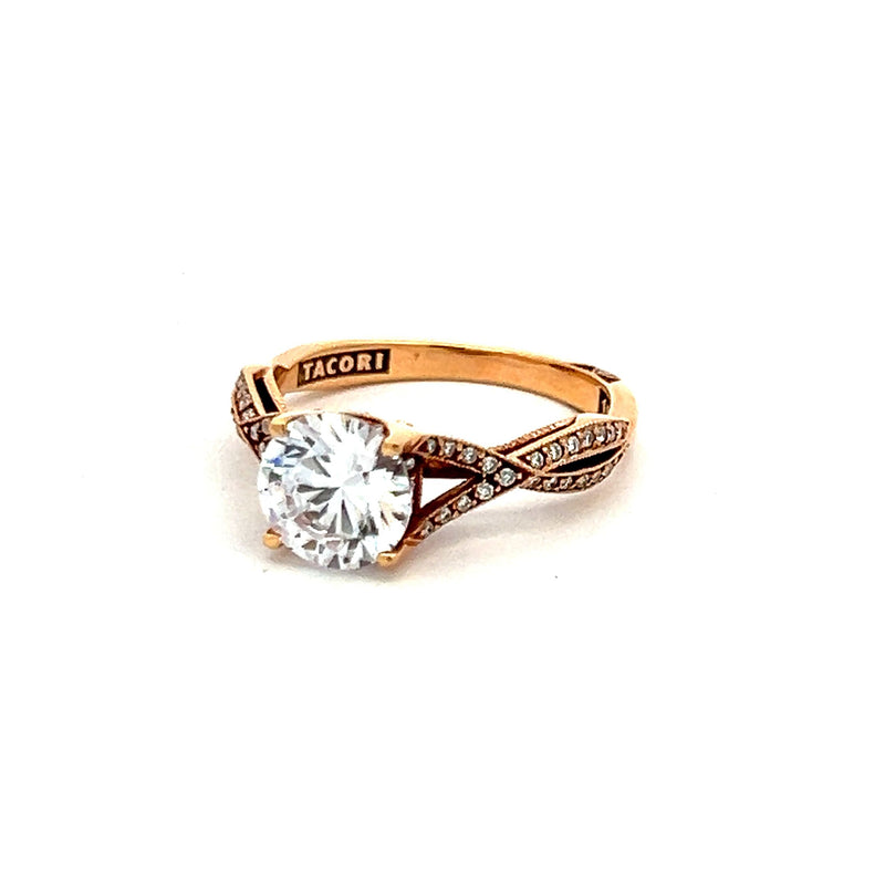 Tacori 1.54 Carat CZ 0.22 Carat Round Diamond 18K Rose Gold Semi Mount Ring