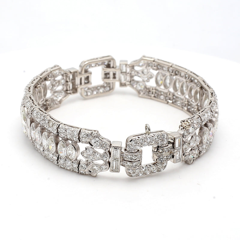 20.80 Carat Round Brilliant and Marquis and Baguette Diamond Platinum Art-Deco Bracelet