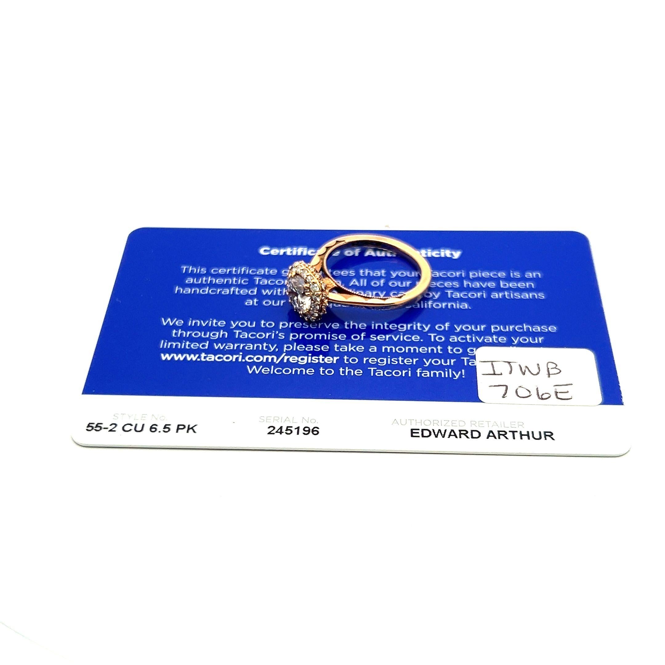 Tacori 18K Rose Gold Engagement Ring 1ct Lab-Grown and 0.17ct Natural Diamonds