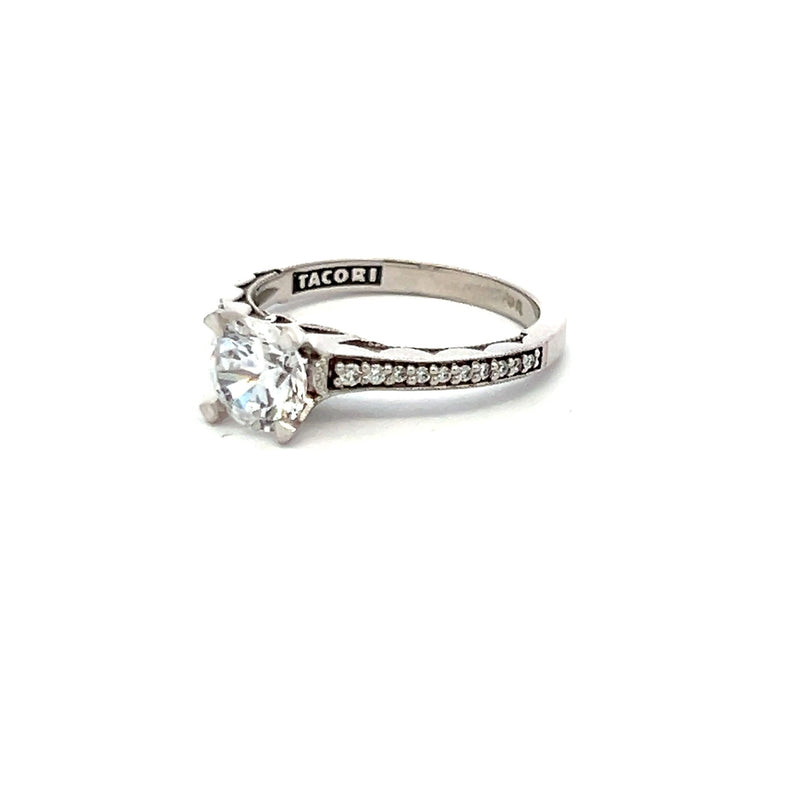 Tacori 1.02 Carat CZ 0.10 Carat Round Brilliant Diamond 18K WG Semi Mount Ring