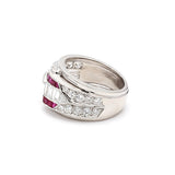 1.45 Carat Round Brilliant and Other Mix Cut Diamond And Ruby Platinum Band Ring